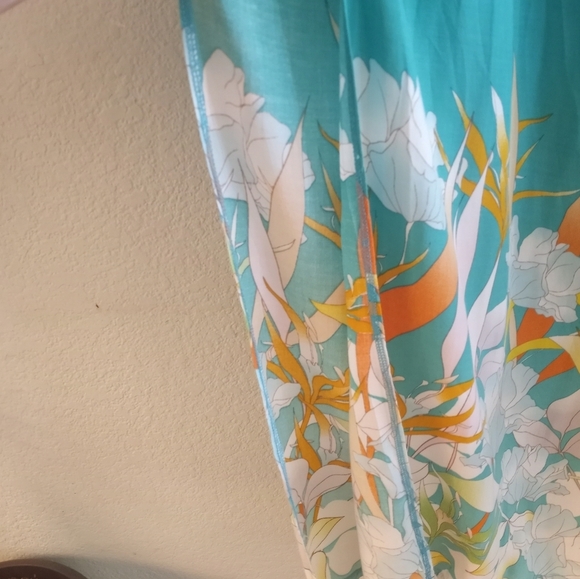 O'Neill Strapless Boho Tropical Floral Teal Resortwear Two Side Slit Flowy Maxi - Picture 5 of 11